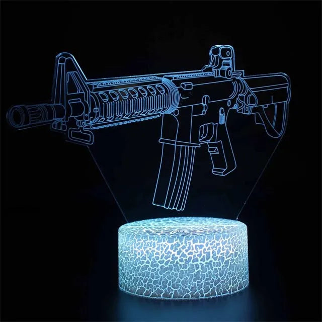 Game Rifle 3d Led Night Light Gaming Desktop Room Decoration Game Atmosphere Light Table Lamp Birthday Christmas Gifts for Boys