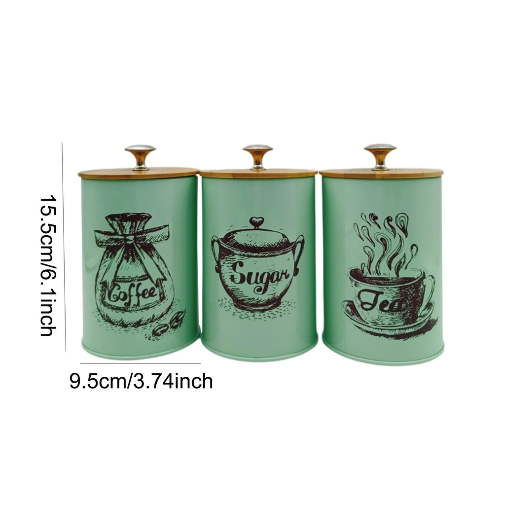 3Pcs Sealed Coffee Canister Set Iron Kitchen Counter Storage Jars with Lids Cover for Coffee Tea Sugar Container