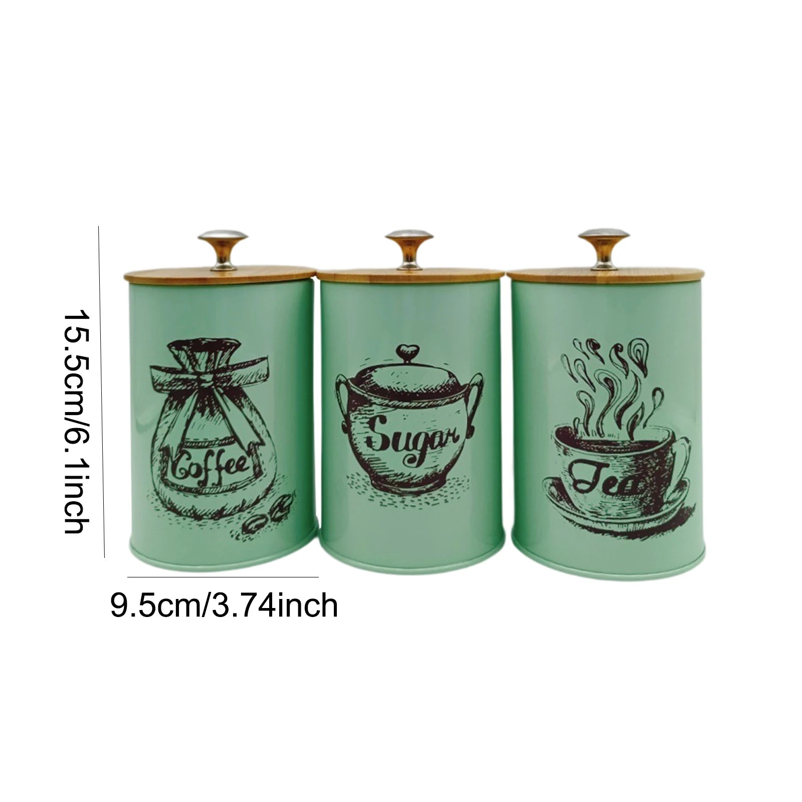 3Pcs Sealed Coffee Canister Set Iron Kitchen Counter Storage Jars with Lids Cover for Coffee Tea Sugar Container
