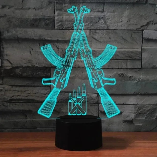 Game Rifle 3d Led Night Light Gaming Desktop Room Decoration Game Atmosphere Light Table Lamp Birthday Christmas Gifts for Boys
