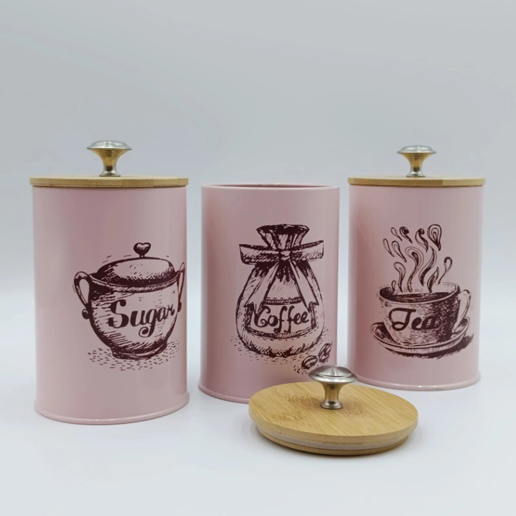 3Pcs Sealed Coffee Canister Set Iron Kitchen Counter Storage Jars with Lids Cover for Coffee Tea Sugar Container