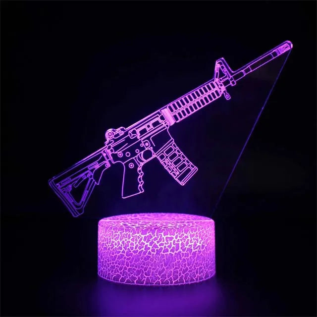 Game Rifle 3d Led Night Light Gaming Desktop Room Decoration Game Atmosphere Light Table Lamp Birthday Christmas Gifts for Boys