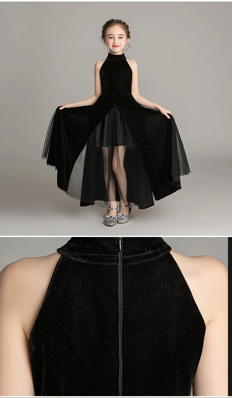 Evening Dresses for Girls 2021 Kids Elegant Princess Sleeveless Party Black Dress Wedding Fashion Show Children's Clothing 14 Y