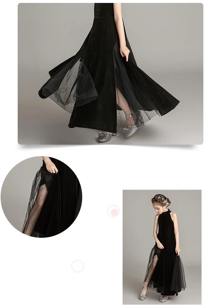 Evening Dresses for Girls 2021 Kids Elegant Princess Sleeveless Party Black Dress Wedding Fashion Show Children's Clothing 14 Y