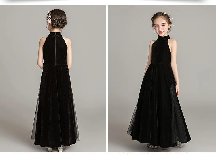 Evening Dresses for Girls 2021 Kids Elegant Princess Sleeveless Party Black Dress Wedding Fashion Show Children's Clothing 14 Y