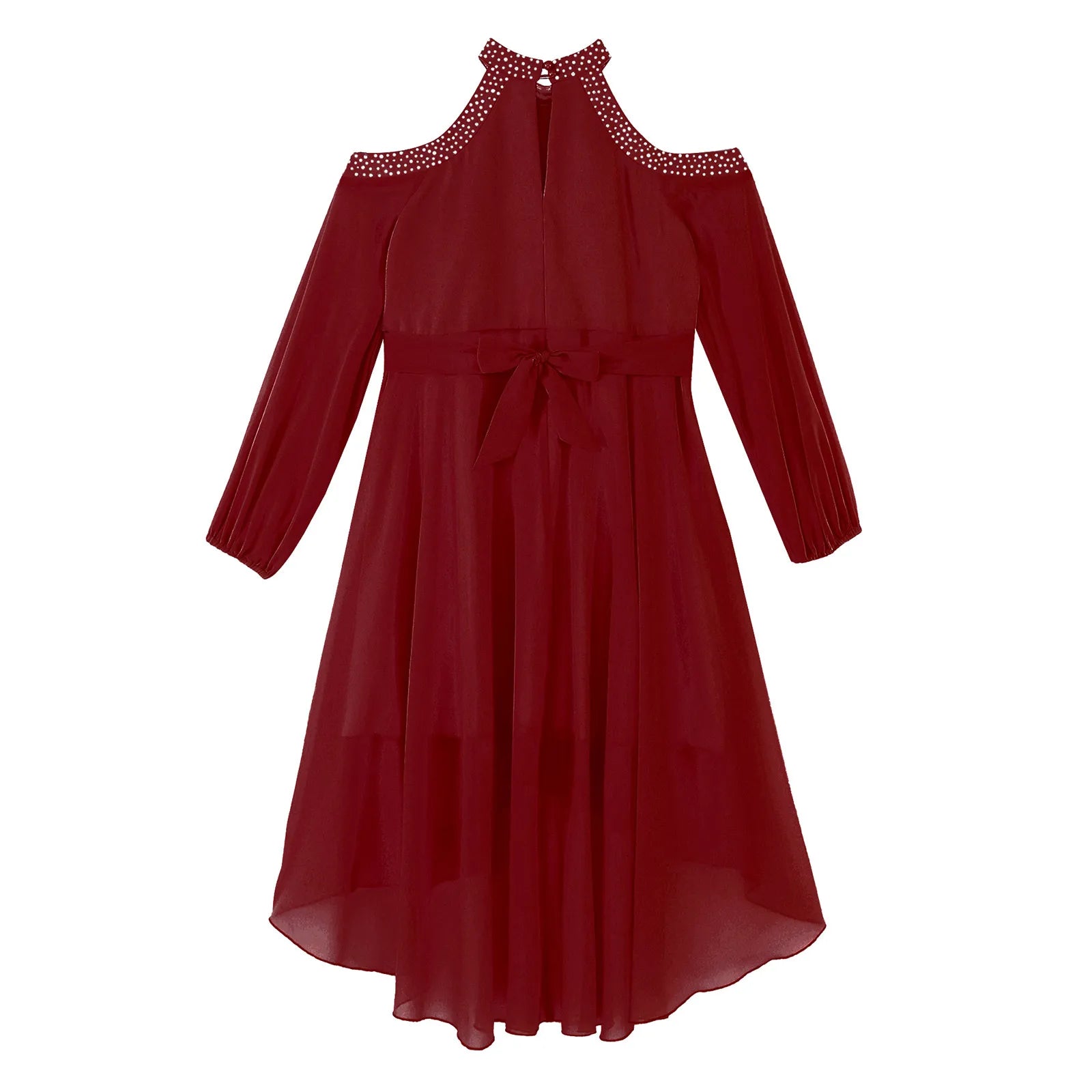 Kids Girls Elegant Party Dress Halter Off-shoulder High Waist Ruffled Chiffon Dresses Wedding Birthday Pageant Evening Prom Gown