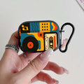 Trendy Retro Music Pattern Earbuds Case For AirPods 4/3/2/1 Case For AirPods Pro 3/Pro 2/Pro TPU Protective Cover with Keychain