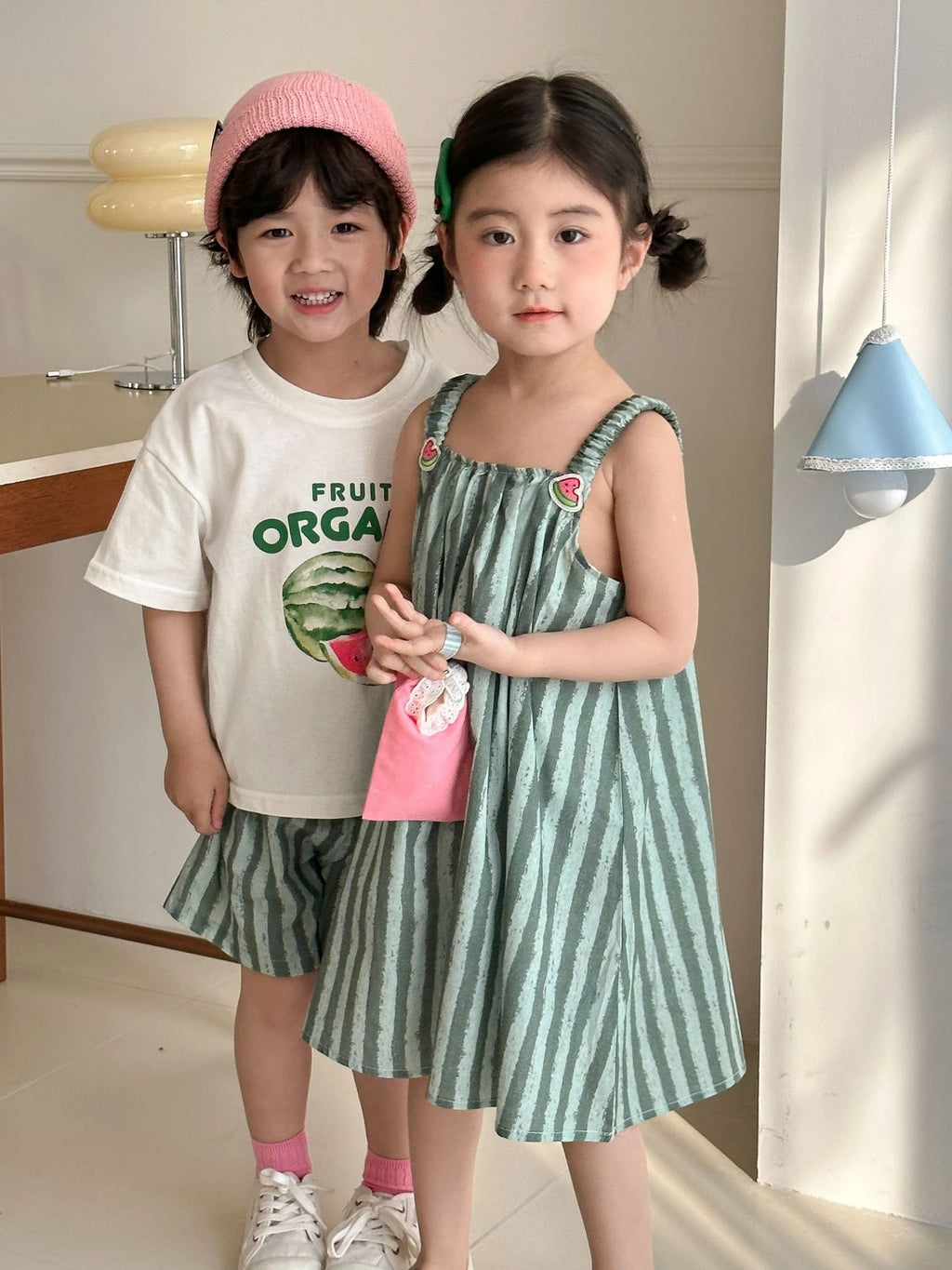 Children Clothes 2025 Summer New Cotton Stripe Baby Girl Suspender Dress Or Boy's Suit Brother And Sister Clothes