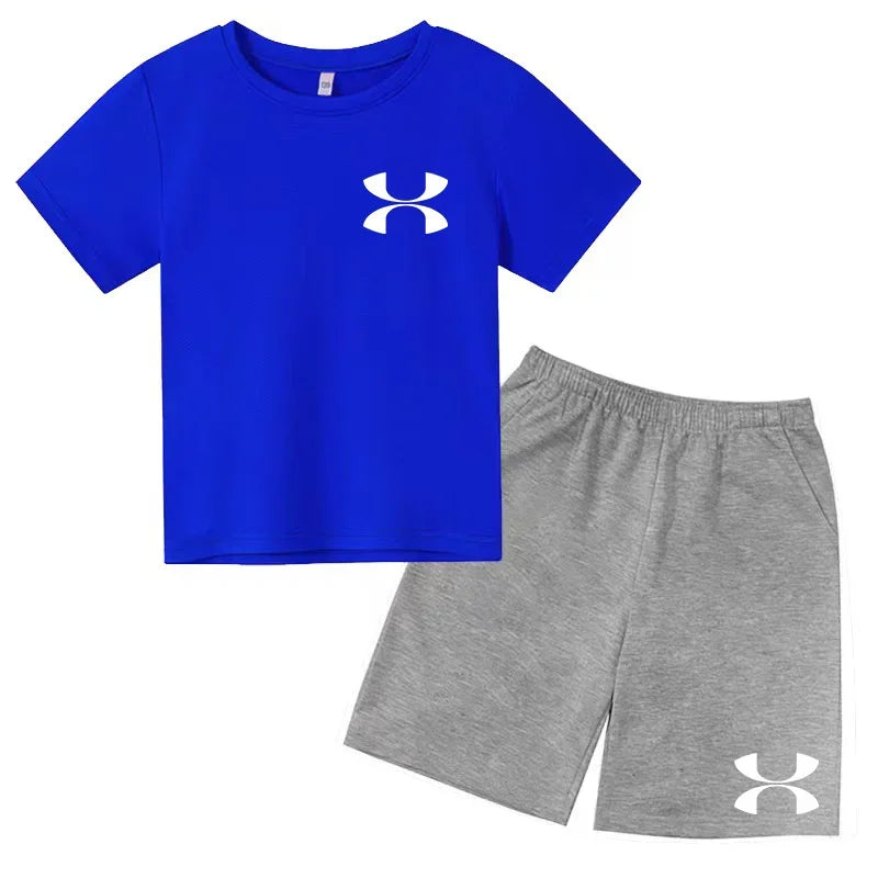 Kids Brand T-shirt Summer Clothes Letters Round Neck Fashion Short-sleeved+Shorts Two-piece Set Boy Girl 3-12Y Casual Sports Set