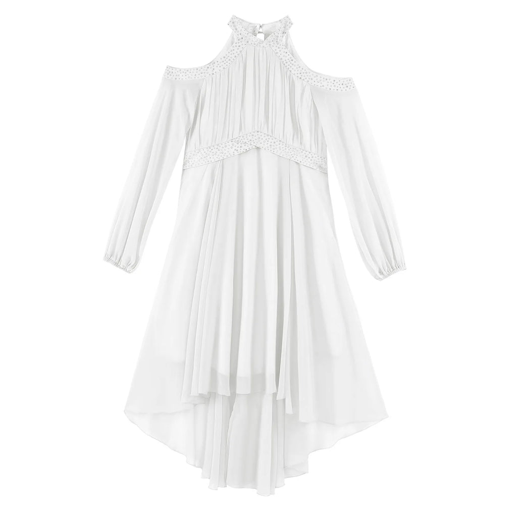 Kids Girls Elegant Party Dress Halter Off-shoulder High Waist Ruffled Chiffon Dresses Wedding Birthday Pageant Evening Prom Gown