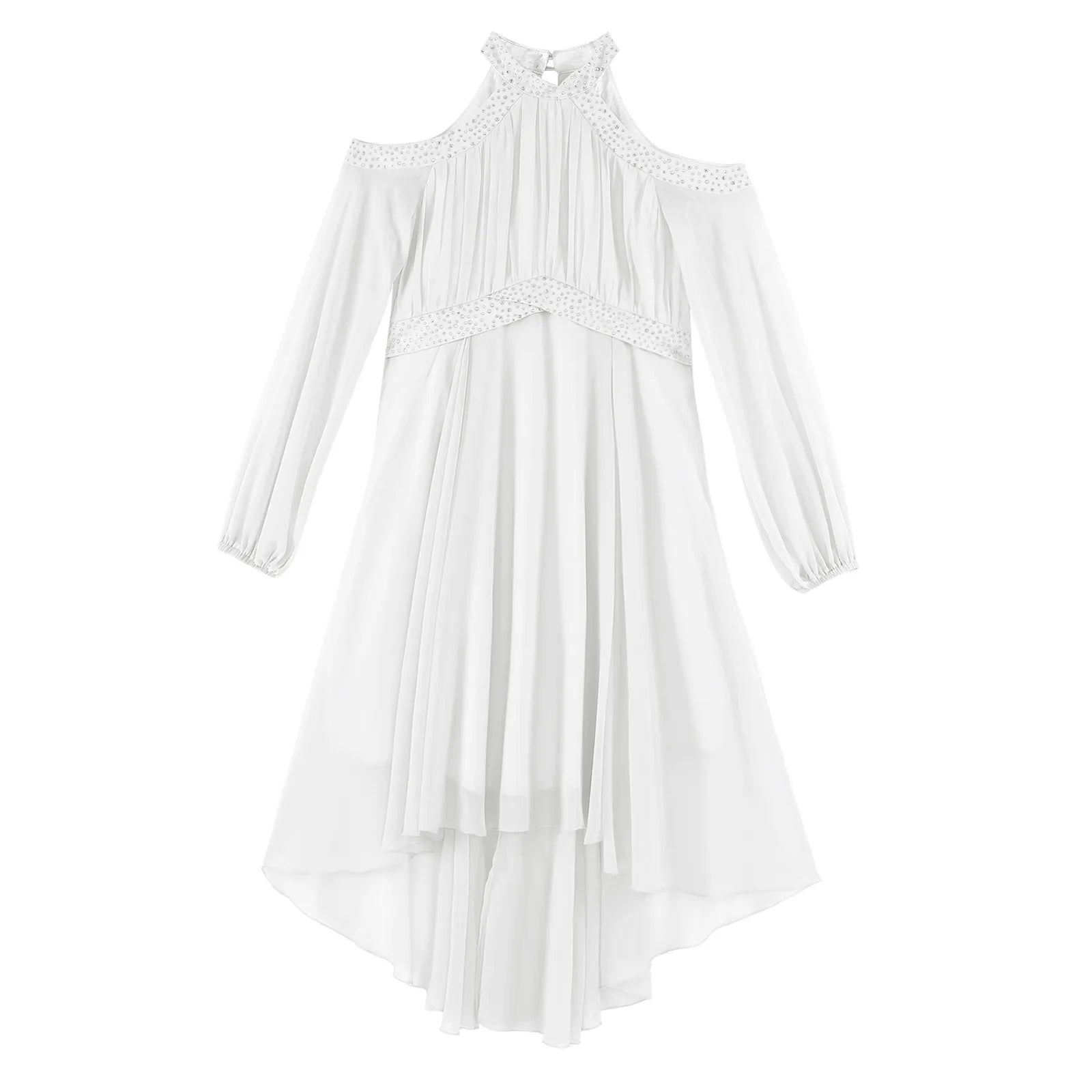 Kids Girls Elegant Party Dress Halter Off-shoulder High Waist Ruffled Chiffon Dresses Wedding Birthday Pageant Evening Prom Gown