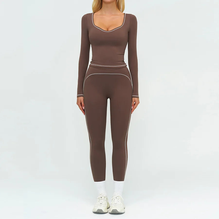 Yoga Set 2PCS Gym Clothes Sportswear Workout Outfits Women Long Sleeve Top Tracksuits Fitness Sports Bra Running Shorts Leggings