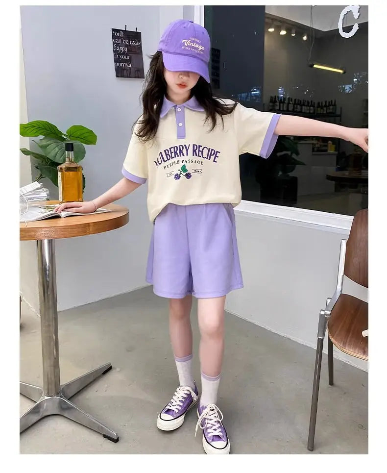 Summer Teenage Girls Clothes Set Children O-Neck Tshirt and Pleats Skirts Suit Student School Short Sleeve Tee Bottom Outfits