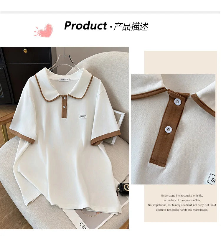 175Kg Plus Size Women's Bust 170 Summer Loose Lapel Top Short Sleeve T-Shirt Black White 6XL 7XL 8XL 9XL 10XL 11xl