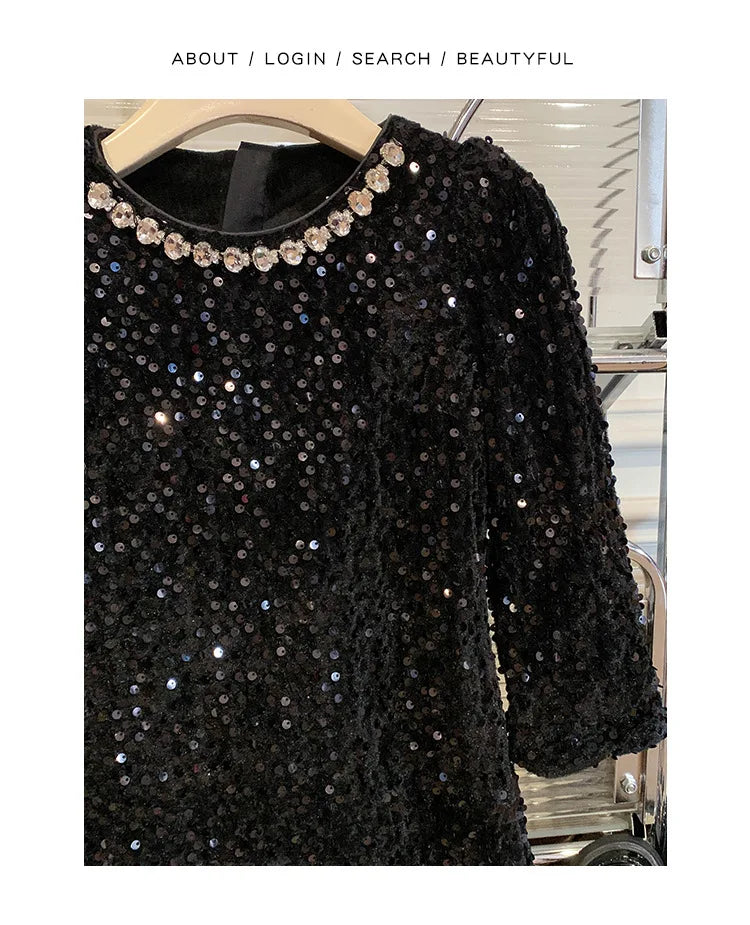 Girls' Dress Winter New Foreign Style Girls Velvet Princess Dress Children's Fashionable Sequined Heavy Industry Dress