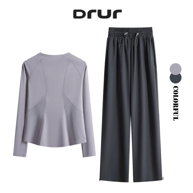 DRUR Women's Tracksuit For Running Yoga With 2 Piece Loose Sweatshirts and High Waist Pants Outfits Sweat Sets Gym Clothes 2026