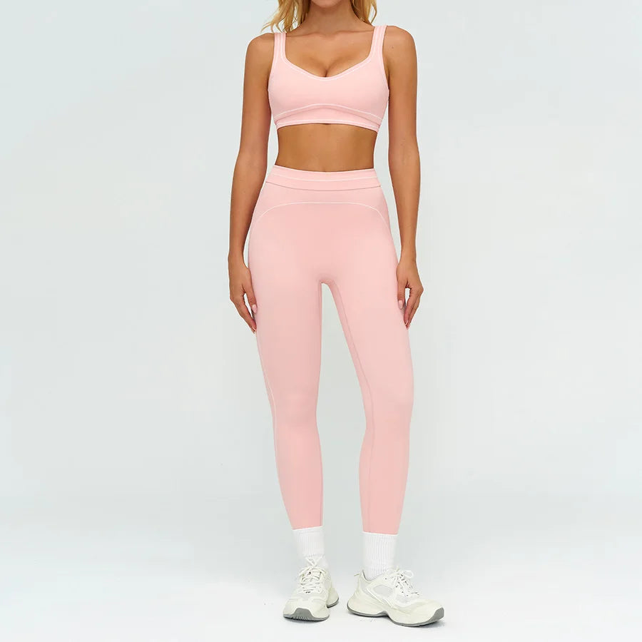Yoga Set 2PCS Gym Clothes Sportswear Workout Outfits Women Long Sleeve Top Tracksuits Fitness Sports Bra Running Shorts Leggings