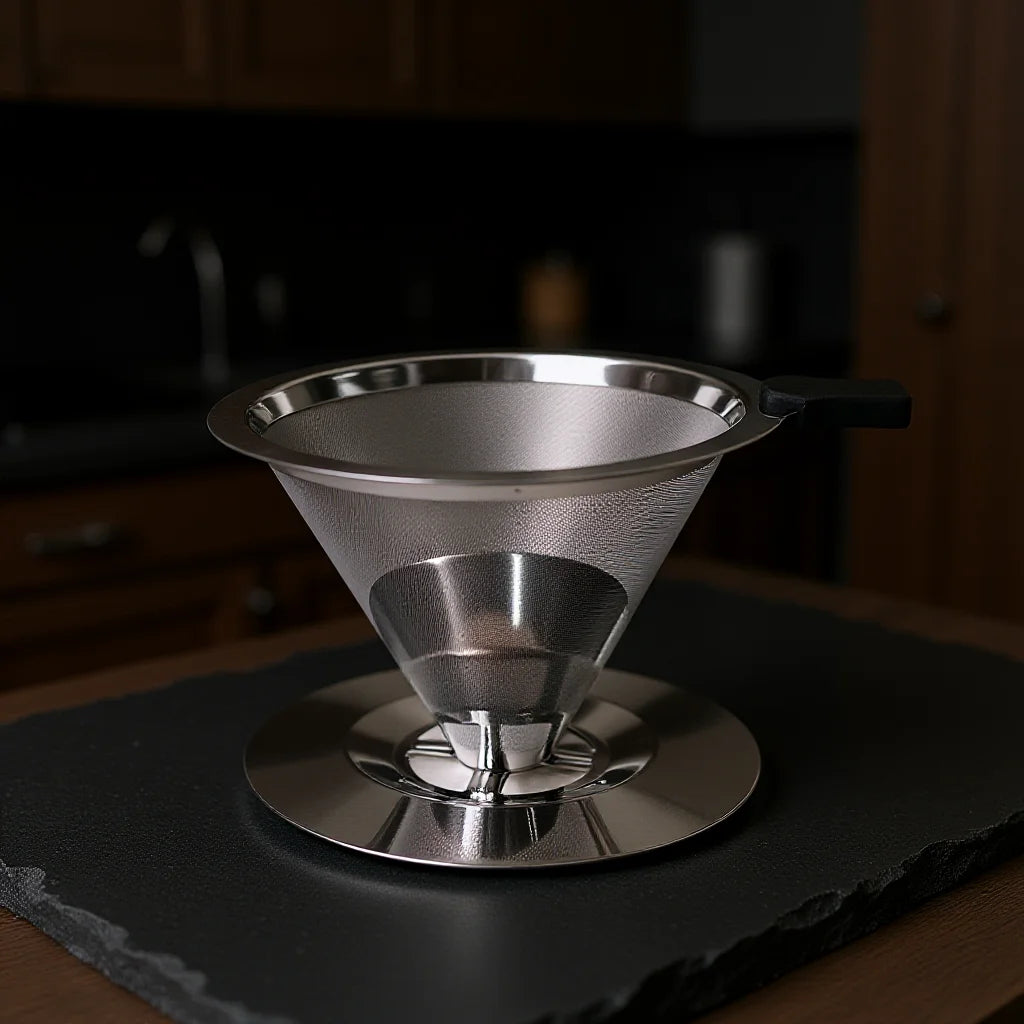 V60 Stainless Steel Coffee Filter Cone Double Layer Paperless Design 304 Material for Pour Over Brewing Large Capacity