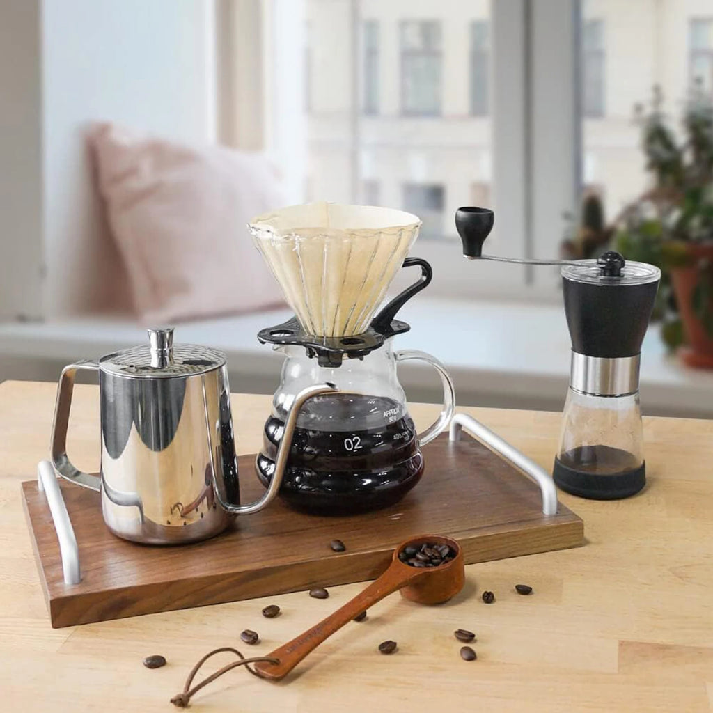 Complete Manual Pour Over Coffee Set V Shape Glass Dripper 600ml Gooseneck Kettle Kit Portable Coffee Travel Bag Barista Gift