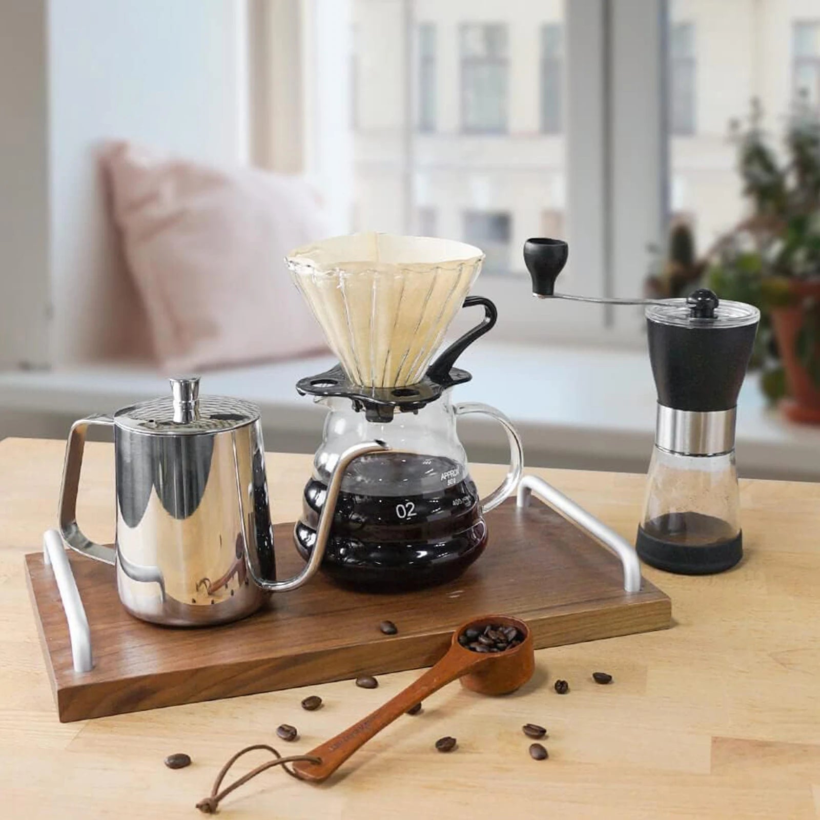 Complete Manual Pour Over Coffee Set V Shape Glass Dripper 600ml Gooseneck Kettle Kit Portable Coffee Travel Bag Barista Gift