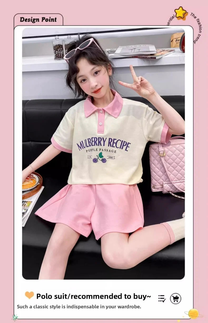 Summer Teenage Girls Clothes Set Children O-Neck Tshirt and Pleats Skirts Suit Student School Short Sleeve Tee Bottom Outfits