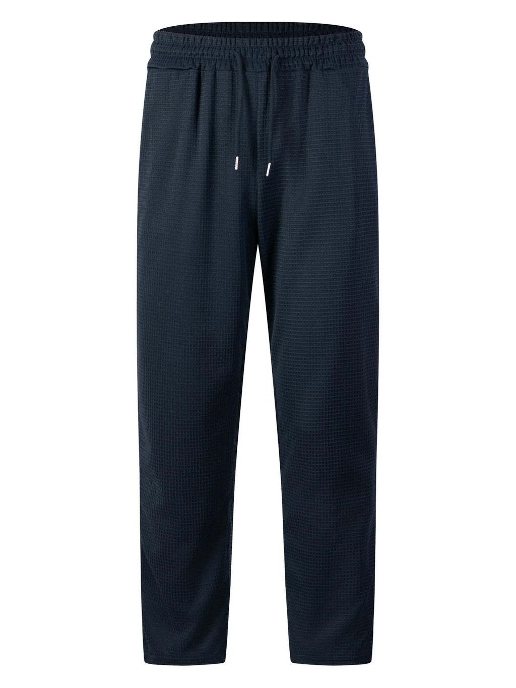Men's new wide-checkered drawstring casual pants - lightweight, breathable, solid color, comfortable straight-leg trousers
