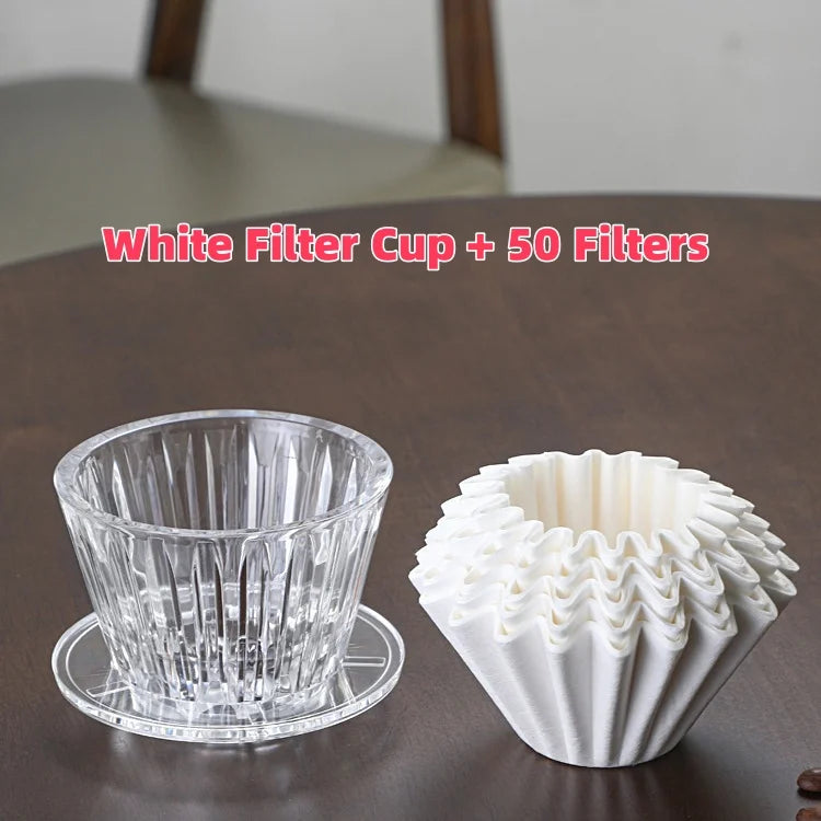 1 PC Acrylic Pour Over Coffee Filter Cup Set Cake Shaped Flat Bottom Home Brewing Kit with Filter Papers Reusable Easy Clean