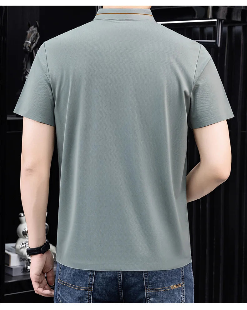 Luxury brand ice silk short sleeve polo shirt men's summer fashion letter embossed comfort breathable leisure high-end T-shirt