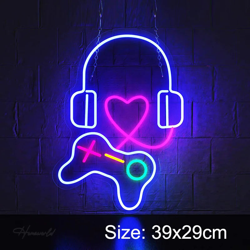 Game Neon Sign Light LED Gaming Zone Room Music Game Handle Nightlight Custom Business Logo Decor Bar Internet Cafe Shop Party
