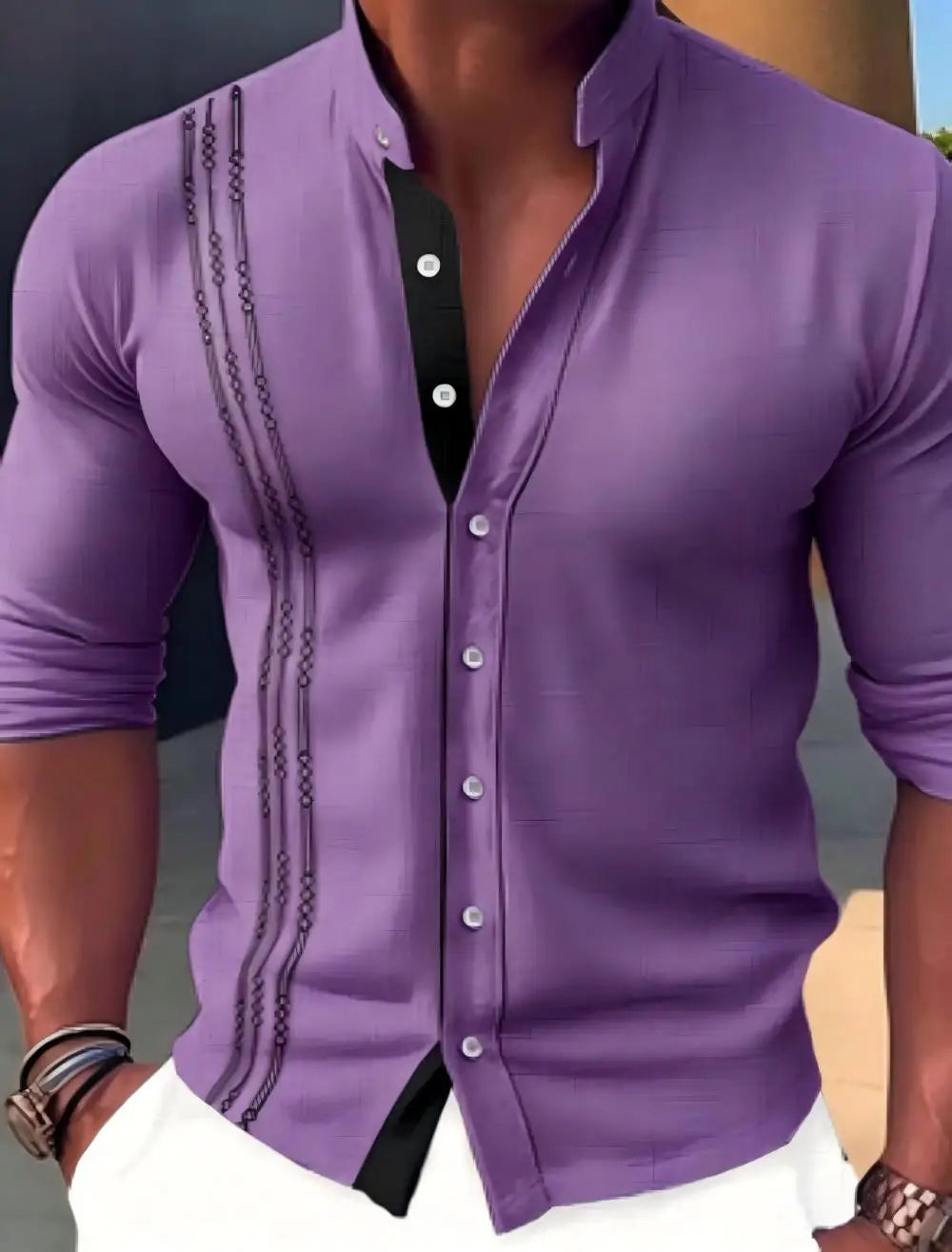 Men's linen casual shirt, loose fit, fashionable, high collar, suitable for summer wear, high collar cardigan, long sleeved, mad