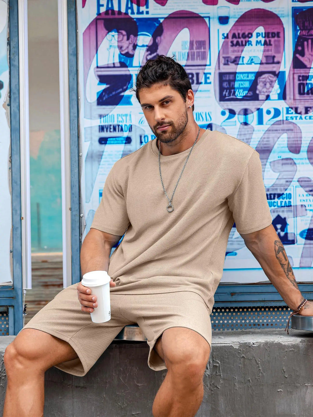 New Summer Men's Casual Suit Oversized Two-Piece Simple Casual Streetwear King Print Beach Suit Men's T-Shirt Shorts Sportswear