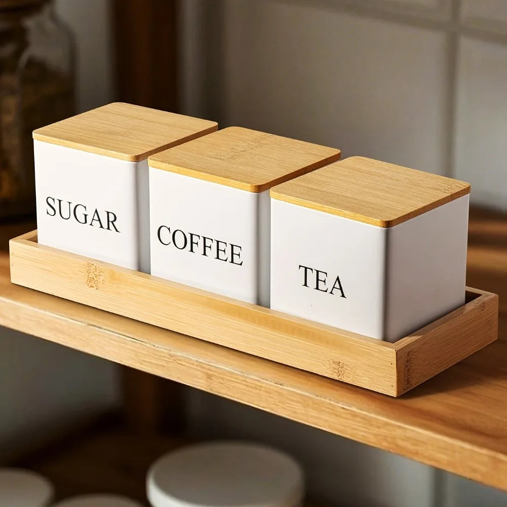3Pcs/Set 500ml Black White Box with Lids Metal Containers for Storing Coffee Beans Sugar Tea Large Capacity Kitchen Storage Jar