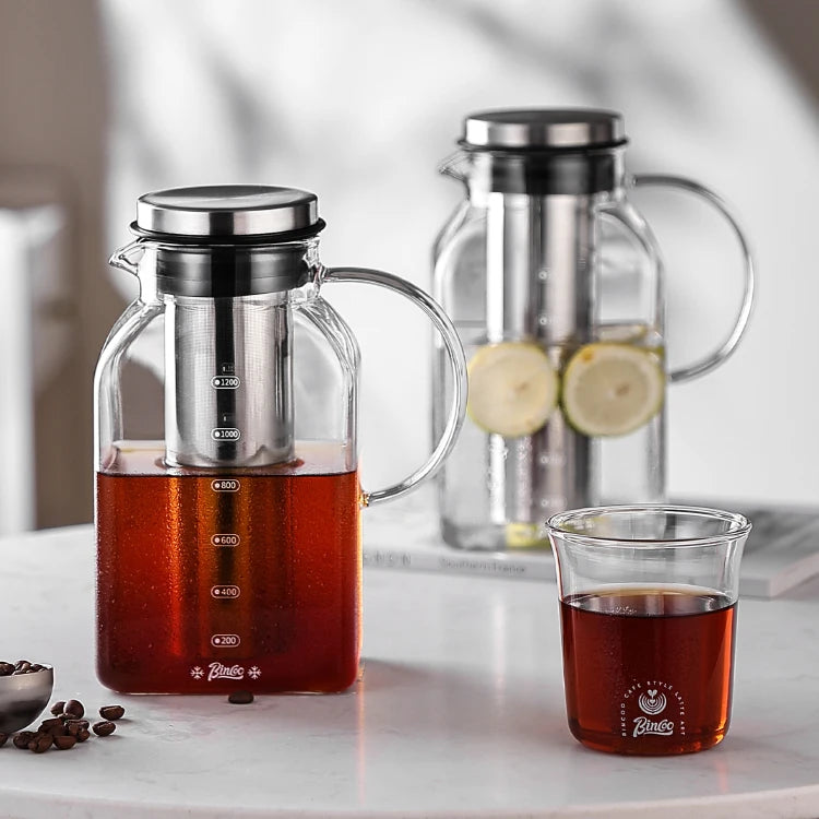 Bincoo 1200ML Glass Cold Brew Coffee Pot with double-layer Filter Cups Water Bottle Extracted Espresso Coffee Maker Juice Kettle