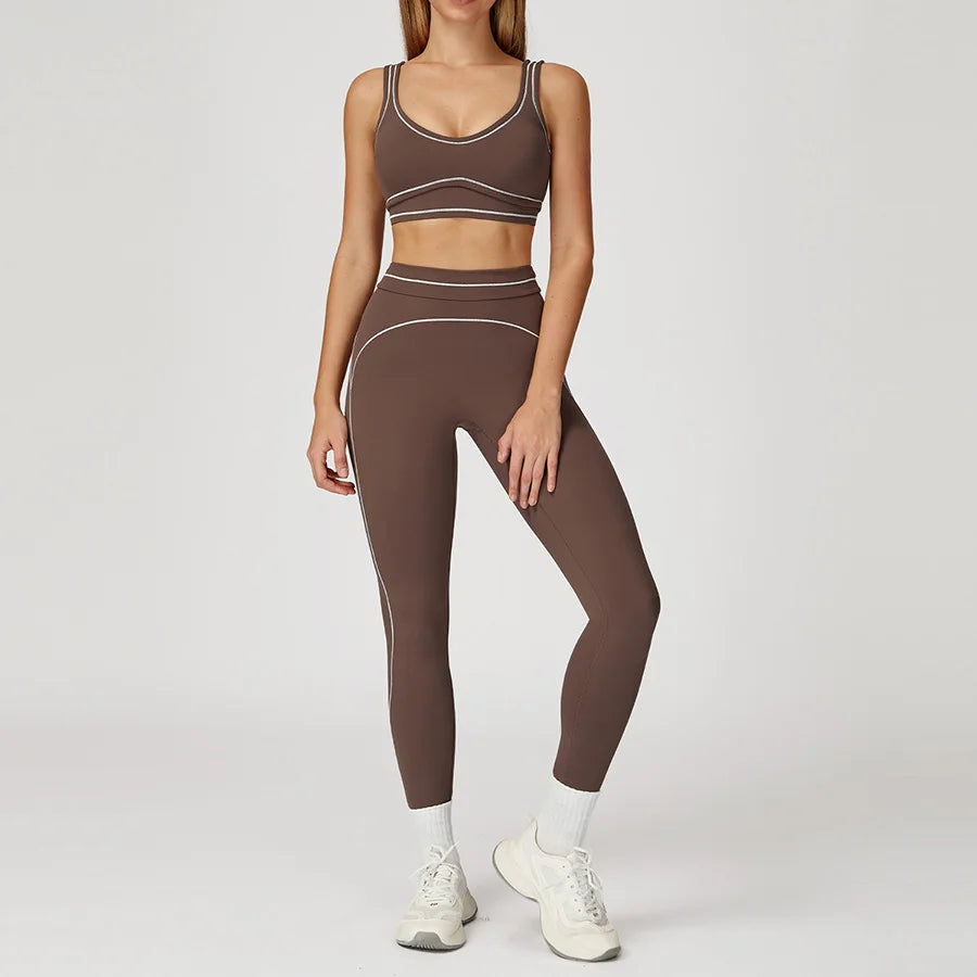 Yoga Set 2PCS Gym Clothes Sportswear Workout Outfits Women Long Sleeve Top Tracksuits Fitness Sports Bra Running Shorts Leggings