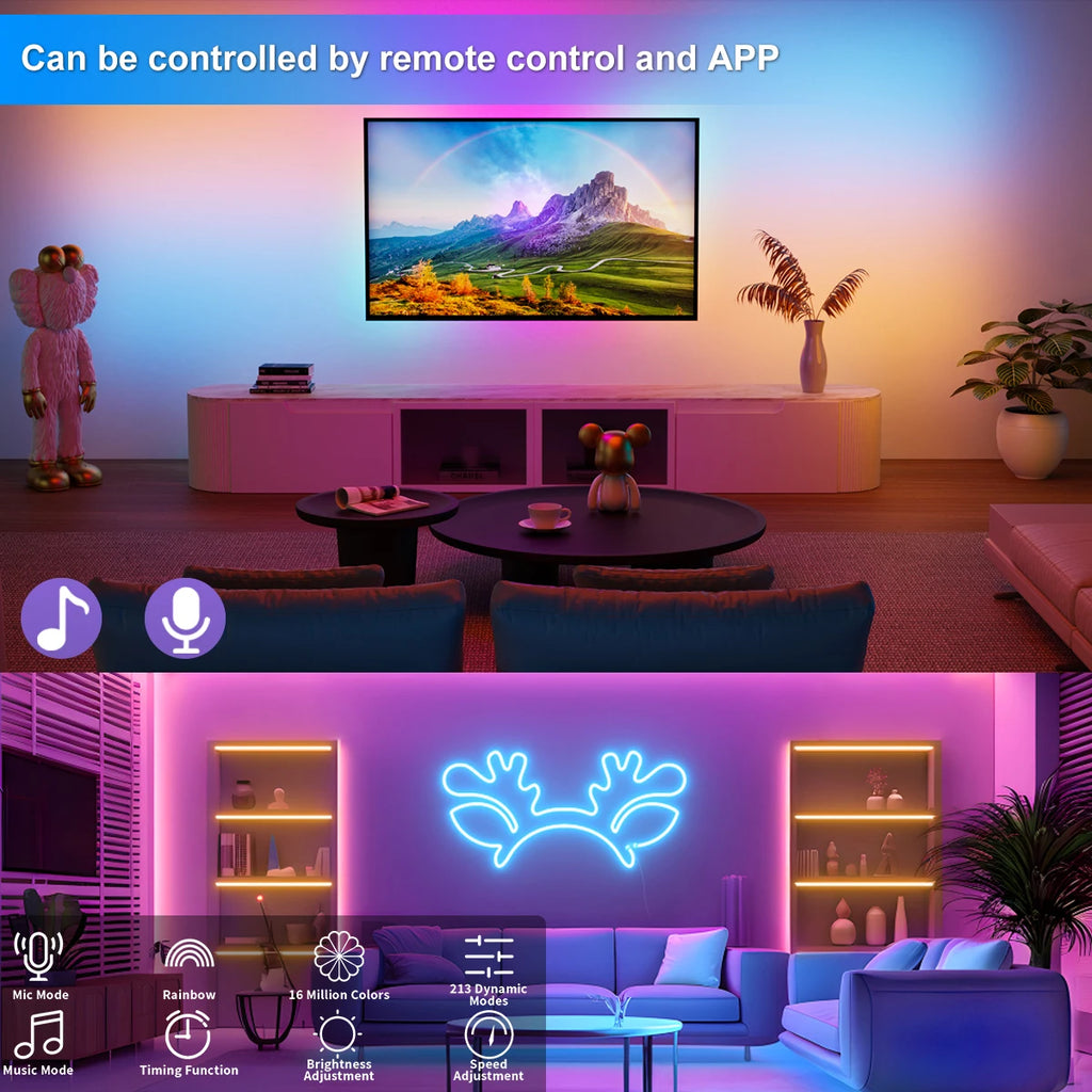 LED Neon Strip RGBIC Gaming Ambient Lighting DC 5V Waterproof  Flexible Ribbon Tape Neon Lights With Bluetooth Music Control