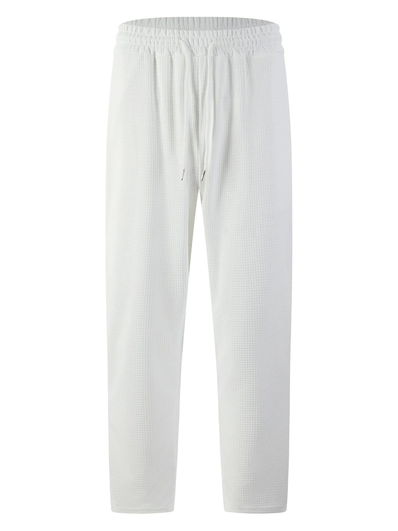 Men's new wide-checkered drawstring casual pants - lightweight, breathable, solid color, comfortable straight-leg trousers
