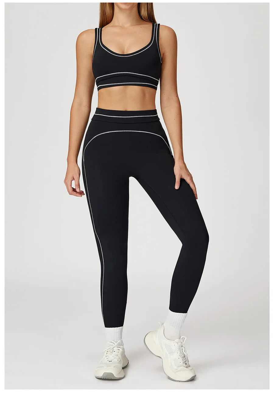 Yoga Set 2PCS Gym Clothes Sportswear Workout Outfits Women Long Sleeve Top Tracksuits Fitness Sports Bra Running Shorts Leggings