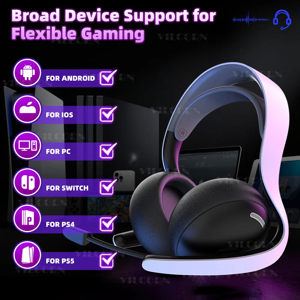 【2.4G Wireless/Wired/BT】Gaming Headset for PS5/PS4/PC eSports Headphones Spatial Audio Retractable Microphone 40mm Voice Coil