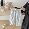 Spring Summer Boys Striped Loose Pants Baby Girl Vintage Casual Linen Cotton Harlan Pants Kids Lace-up Pant Children Clothing