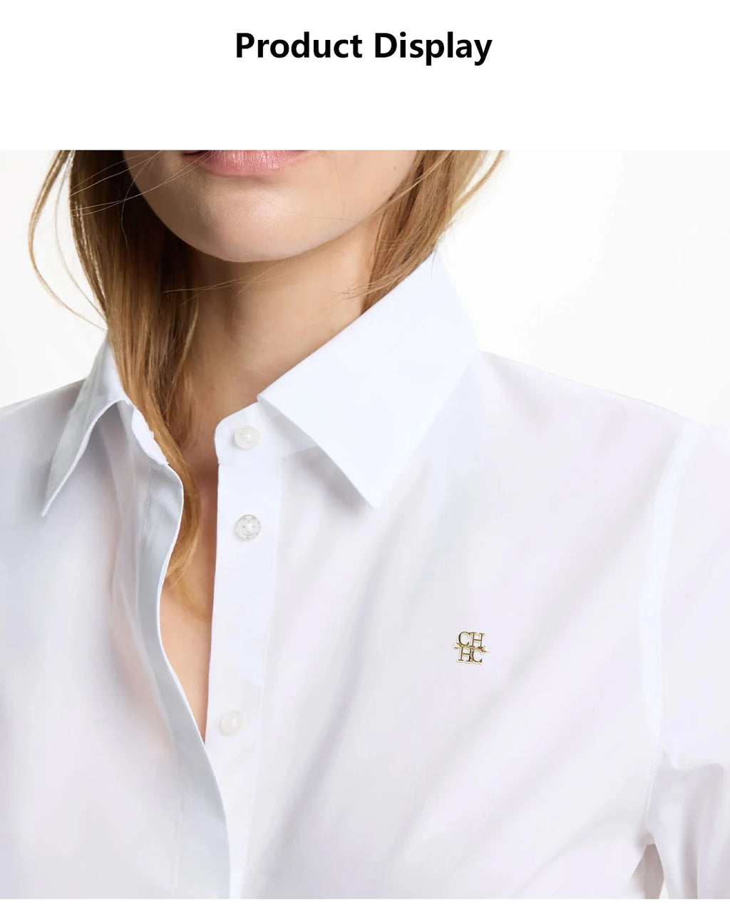 CH Fashion Women's Shirt High Quality Brand Letter Label Accessories Pure White 2025 New Women's Sexy Long Sleeve Shirt