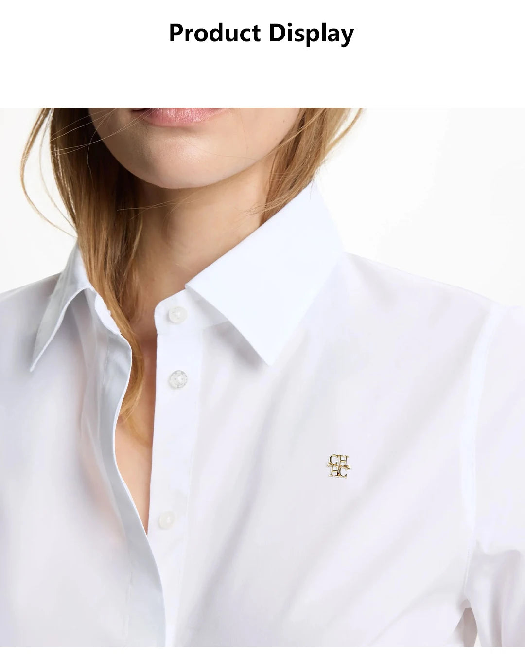 CH Fashion Women's Shirt High Quality Brand Letter Label Accessories Pure White 2025 New Women's Sexy Long Sleeve Shirt