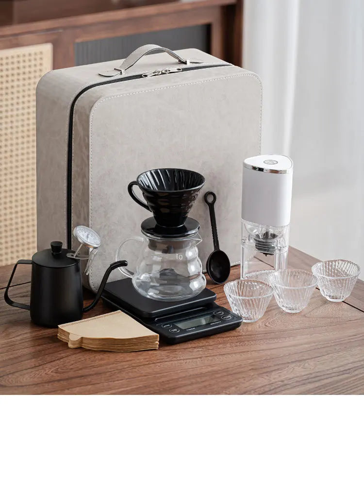 New V60 Travel Hand Brew Coffee Electric Bean Grinder Gift Box Set Stainless Steel Coffee Suitable for Pot Household Storage