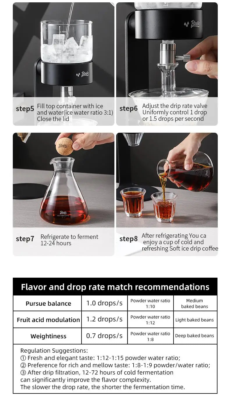 BINCOO L-Shaped Cold Brew Coffee Dripper Cold Brew Drip Coffee Maker Ice Brew Drip-Style Low-Temperature Slow-Brewed Coffee