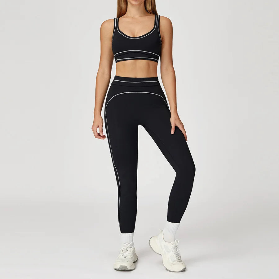 Yoga Set 2PCS Gym Clothes Sportswear Workout Outfits Women Long Sleeve Top Tracksuits Fitness Sports Bra Running Shorts Leggings