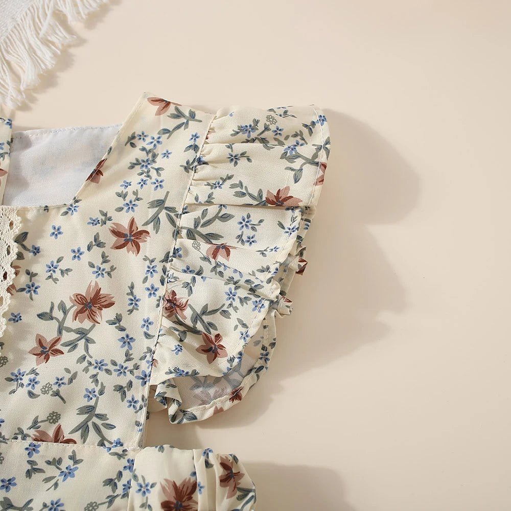 Kids Dresses for Girls Floral Flying Sleeves Casual Dresses Summer Ruffles Sweet Casual Daily Dress Toddler Casual Flower Dress