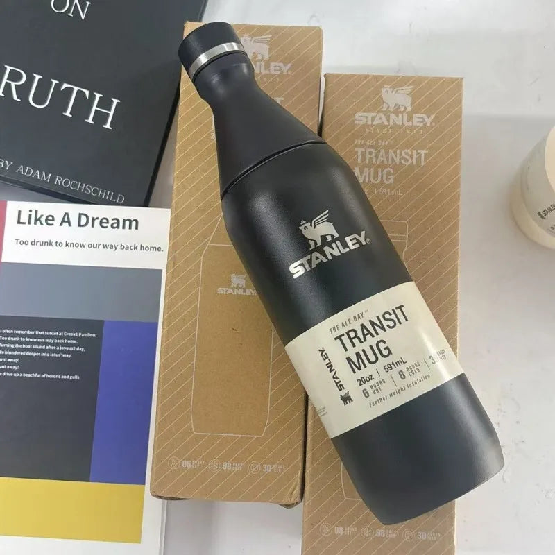 STANLEY Matte Black Wine Bottle Shaped 20oz, Stainless Steel Vacuum Flask, Leakproof Sealed Lid, Cold Heat Retention