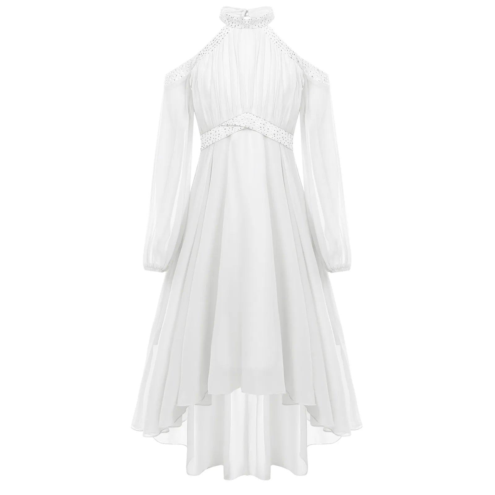 Kids Girls Elegant Party Dress Halter Off-shoulder High Waist Ruffled Chiffon Dresses Wedding Birthday Pageant Evening Prom Gown