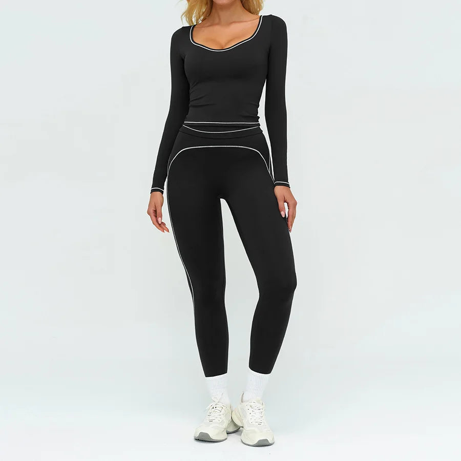 Yoga Set 2PCS Gym Clothes Sportswear Workout Outfits Women Long Sleeve Top Tracksuits Fitness Sports Bra Running Shorts Leggings