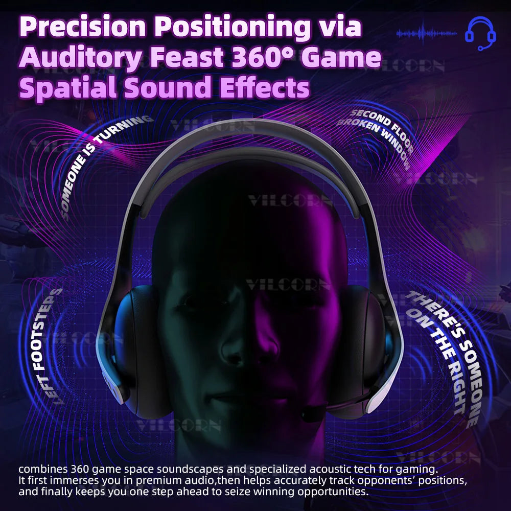 【2.4G Wireless/Wired/BT】Gaming Headset for PS5/PS4/PC eSports Headphones Spatial Audio Retractable Microphone 40mm Voice Coil