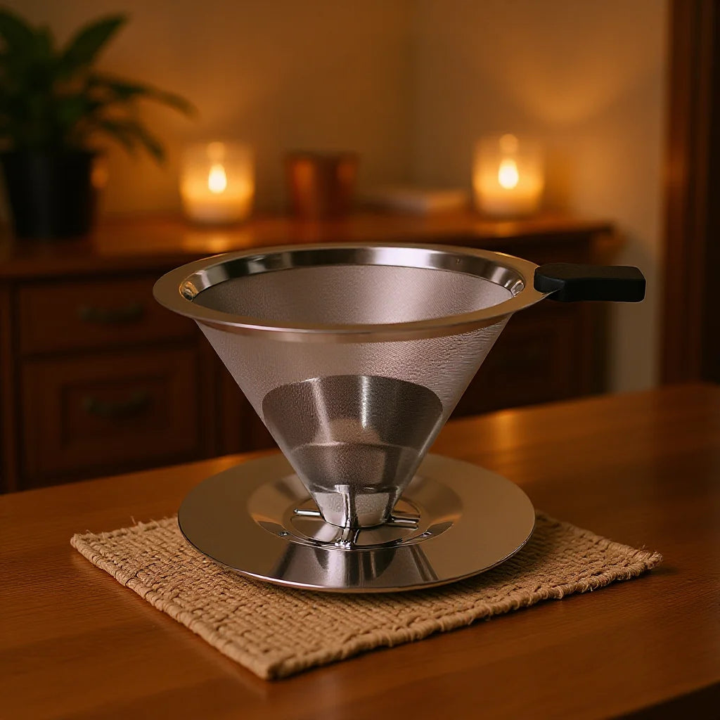 V60 Stainless Steel Coffee Filter Cone Double Layer Paperless Design 304 Material for Pour Over Brewing Large Capacity